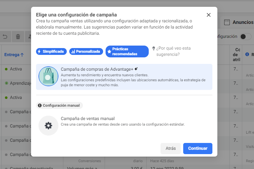 Campaña de compras de Advantage+
