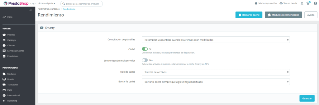 limpieza caches - mantenimiento prestashop