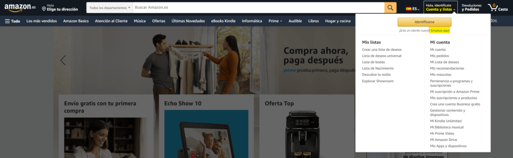 Fotografía que muestra cómo crear una cuenta en Amazon