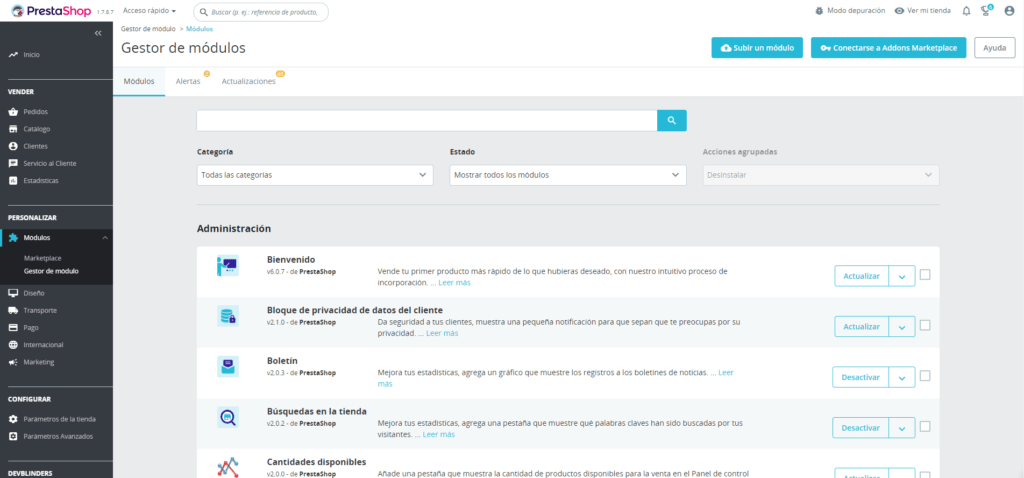 Mantenimiento prestashop - actualizaciones de módulos