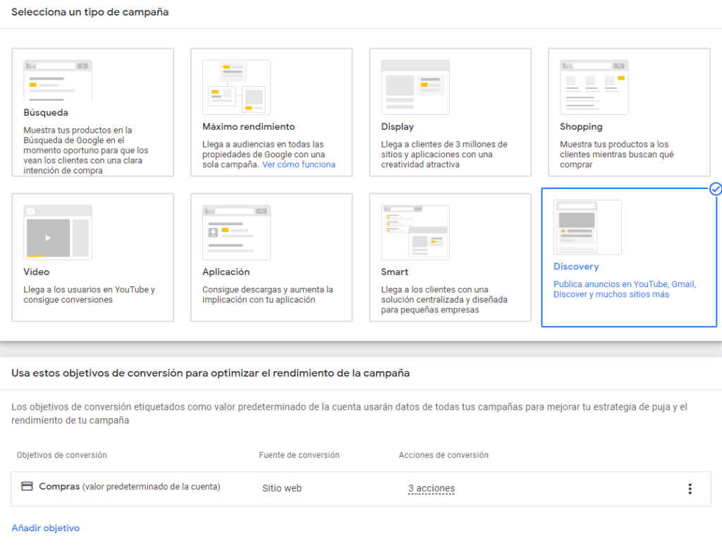 Creación de campañas Discovery en Google Ads
